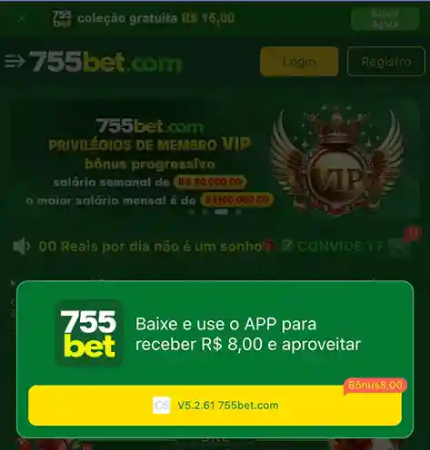 Interface do App 755BET em um smartphone